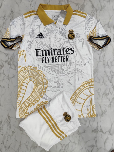 Real Madrid white & golden dragon set football jersey Venu