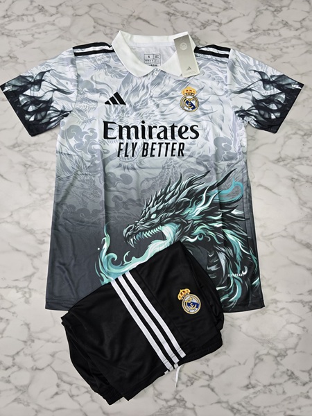 Real madrid blue/green fire dragon set football jersey Venu